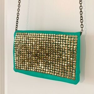 Street Level Teal Crossbody Bag with Gold Studs